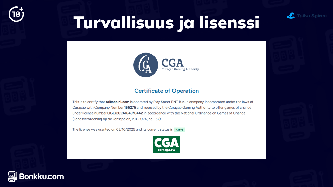 taika spinni casino lisenssi ja turvallisuus