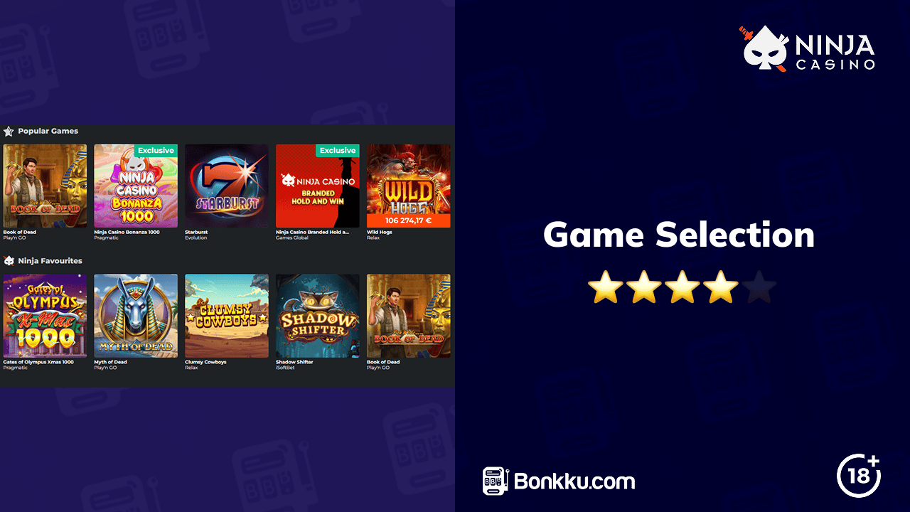 ninja casino game selection