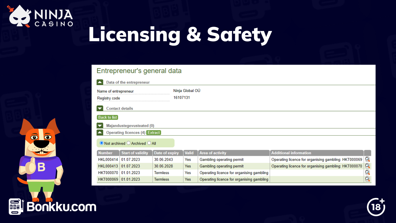ninja casino safety and licensing
