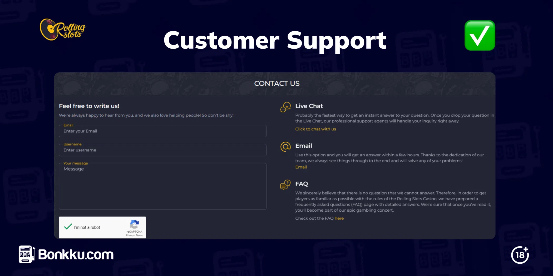 rolling slots customer support