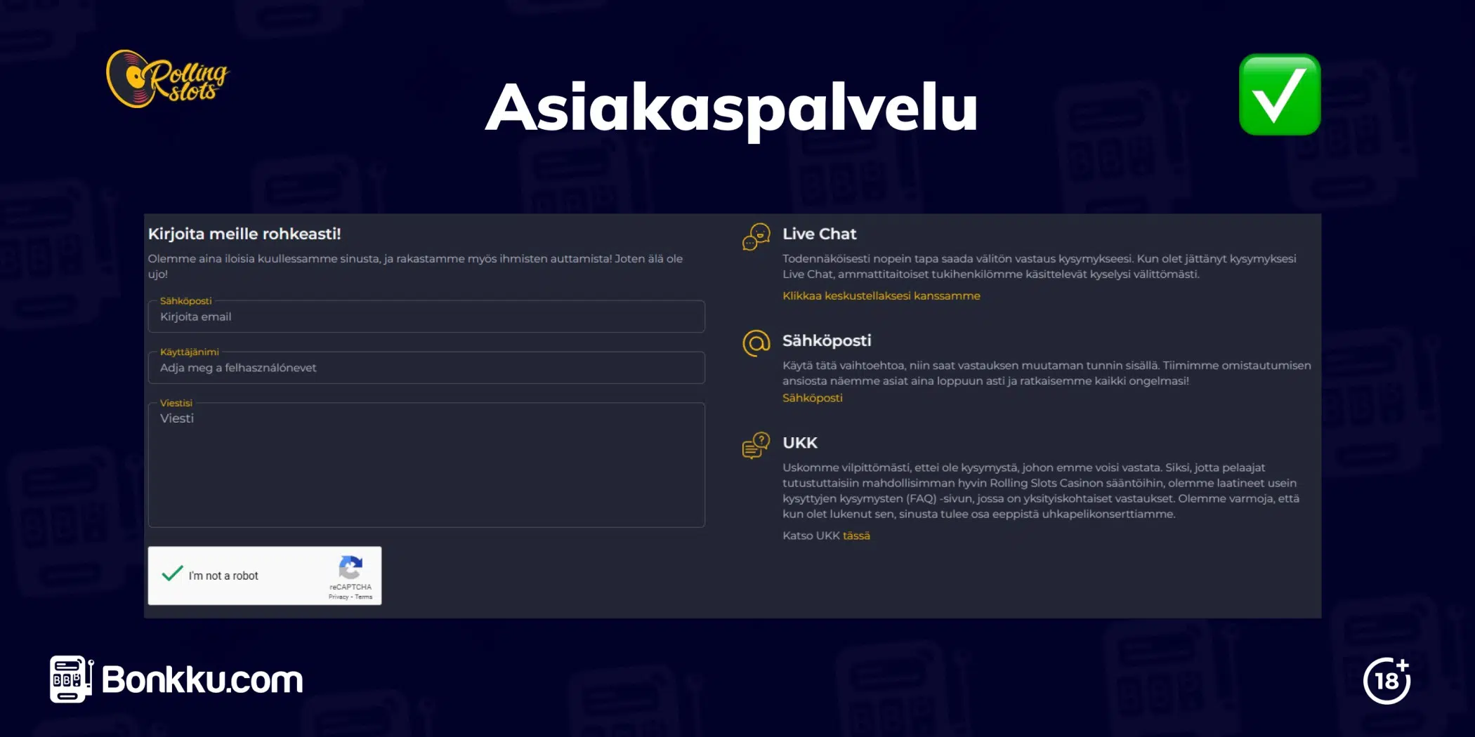 rolling slots casino asiakaspalvelu