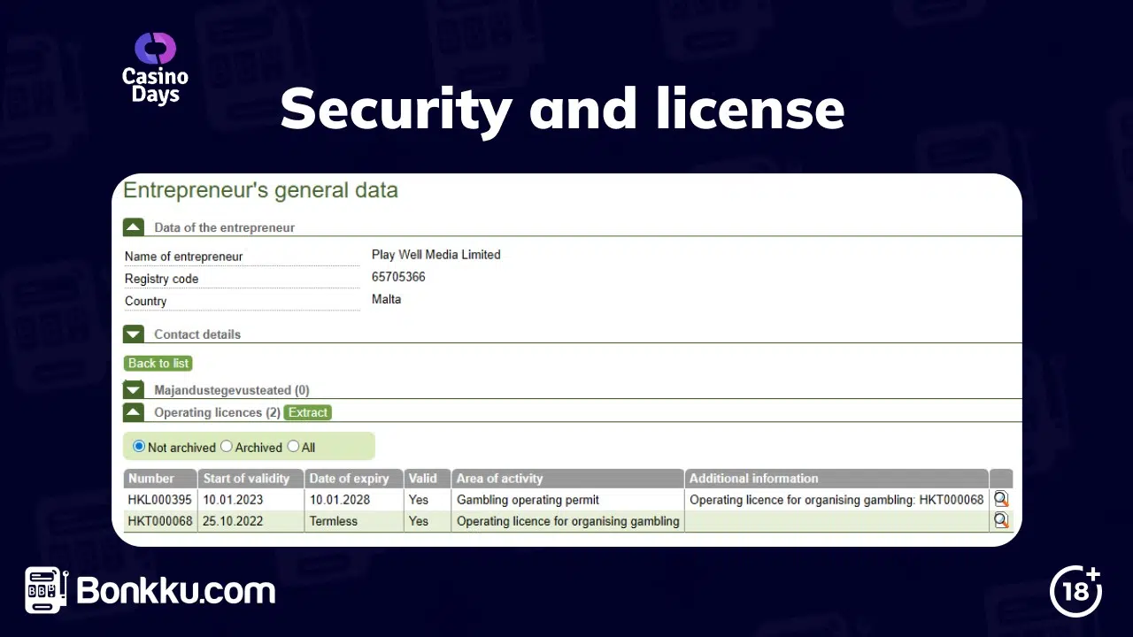 casino days security and license