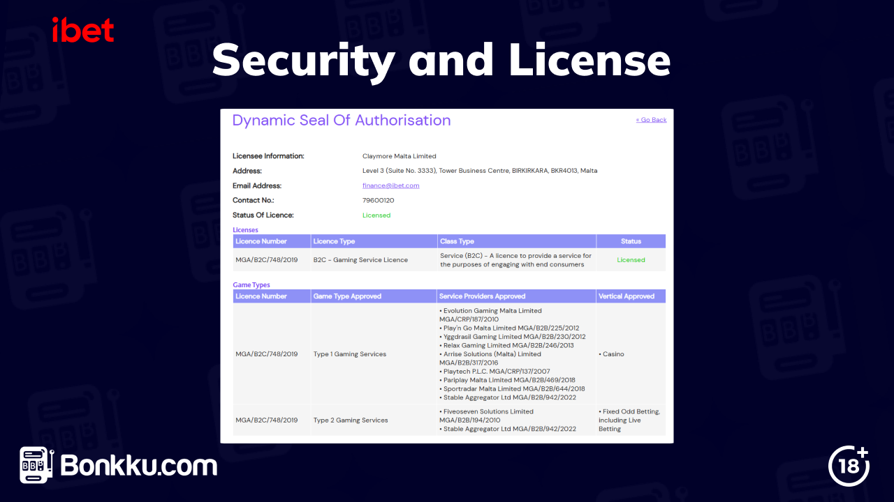 ibet casino security and license