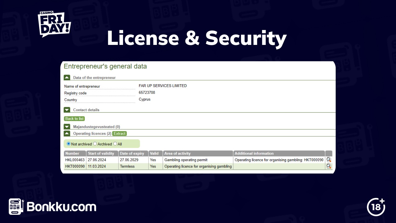 casino friday license and security