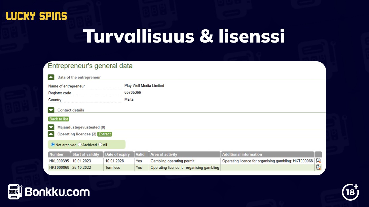 lucky spins casino turvallisuus ja lisenssi