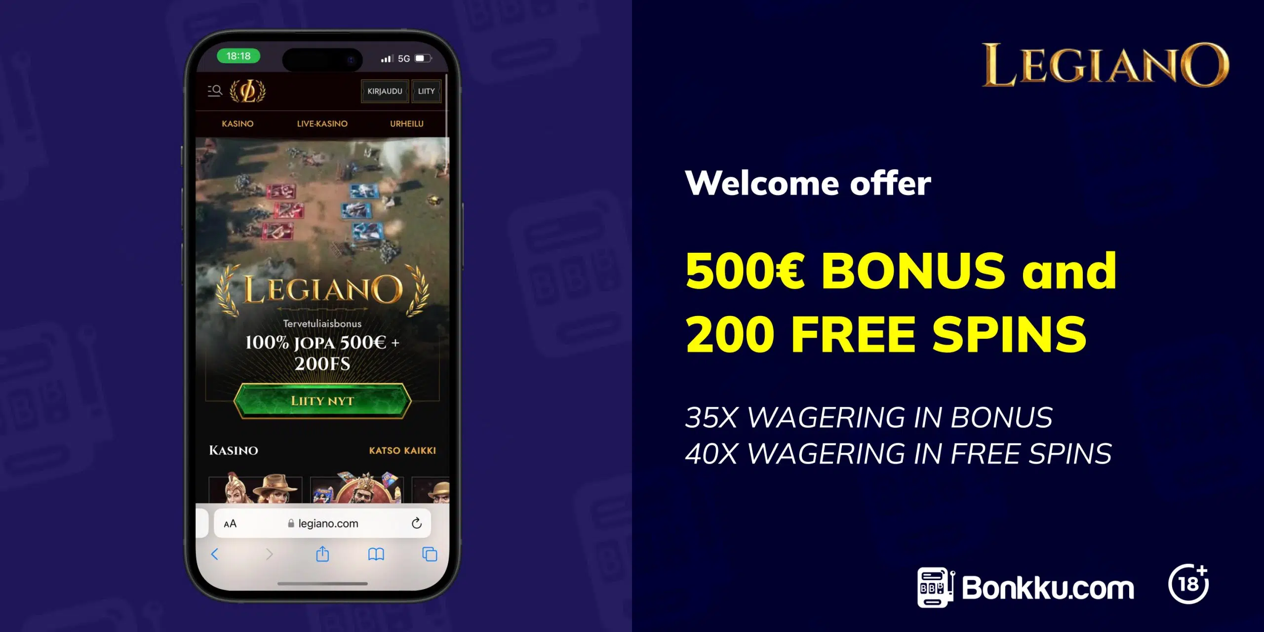 Legiano Casino Welcome offer