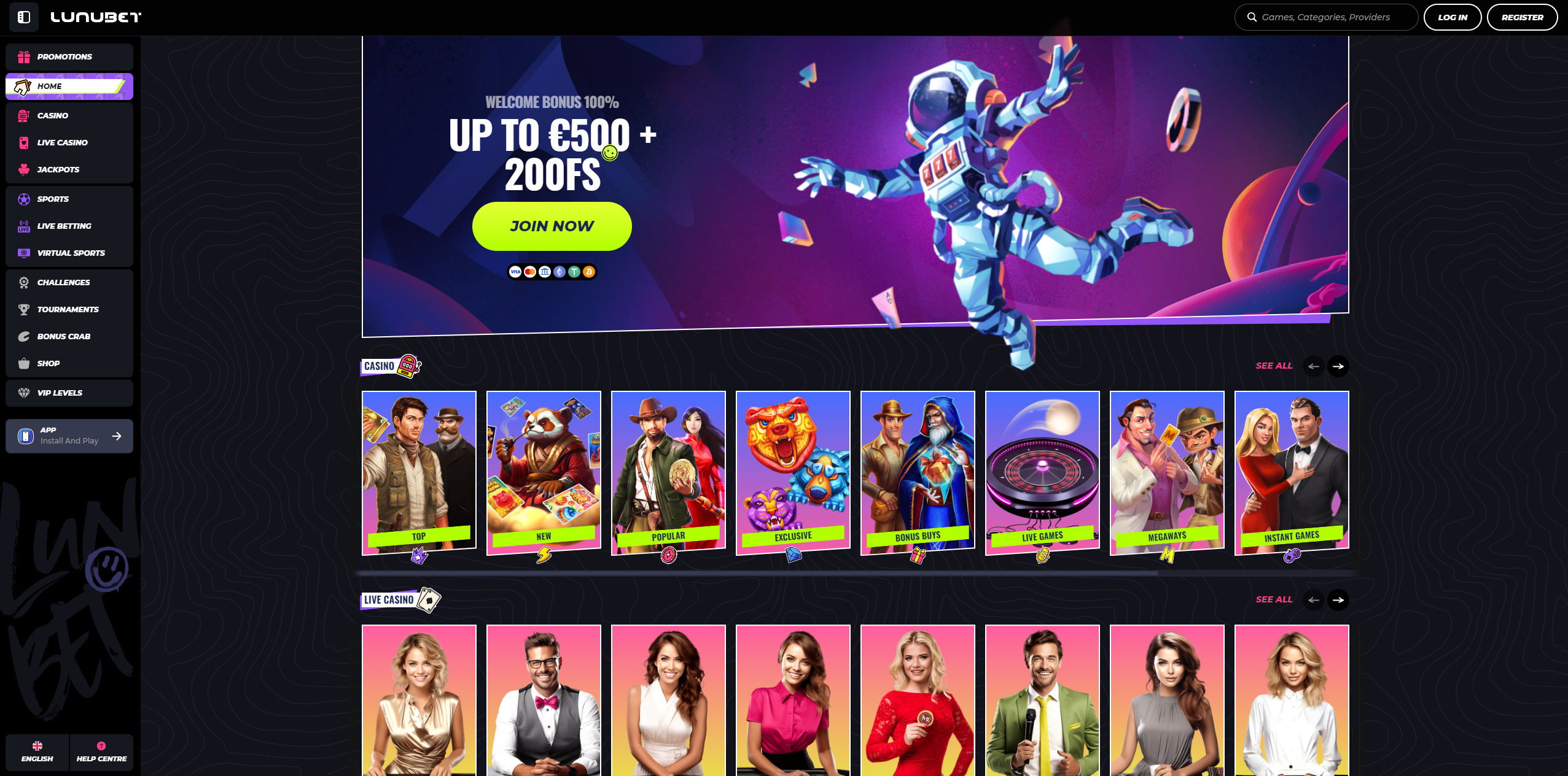 Lunubet Casino review header