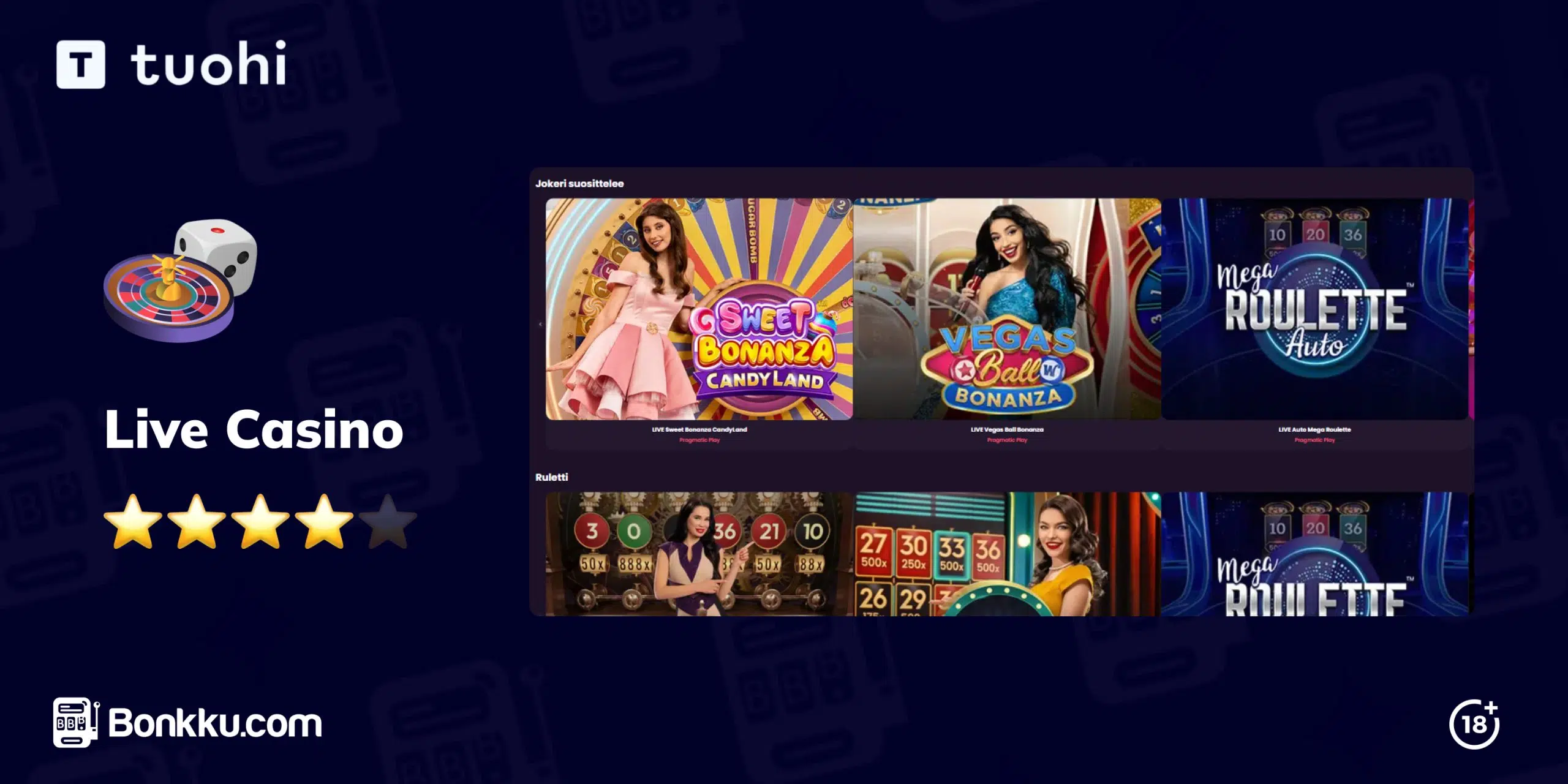 A screenshot of Tuohi’s live casino game offerings. Featured games include 