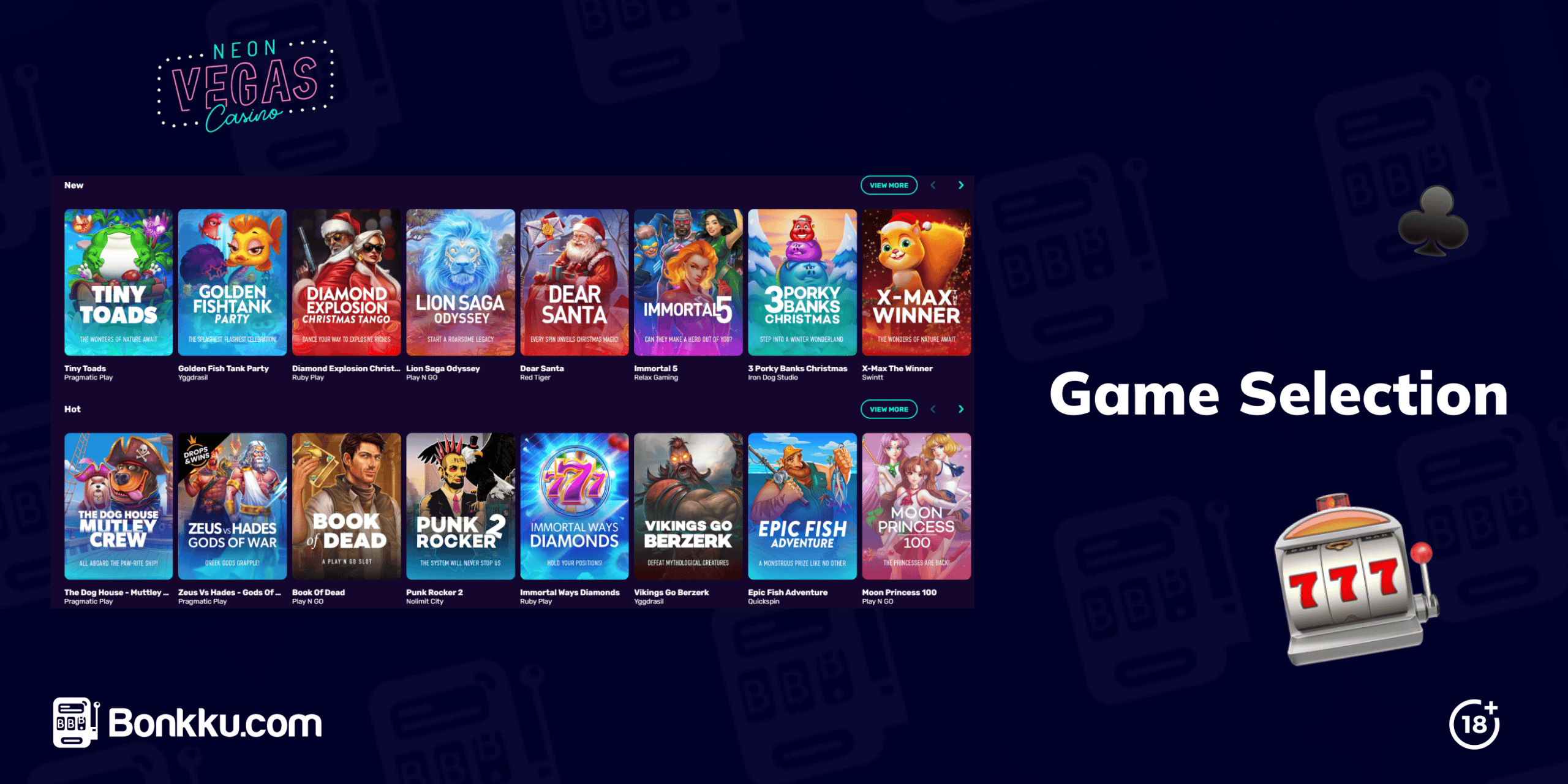 game selection at neon vegas