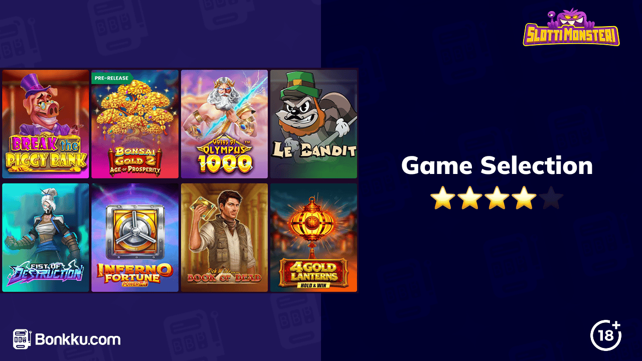 game selection at slottimonsteri