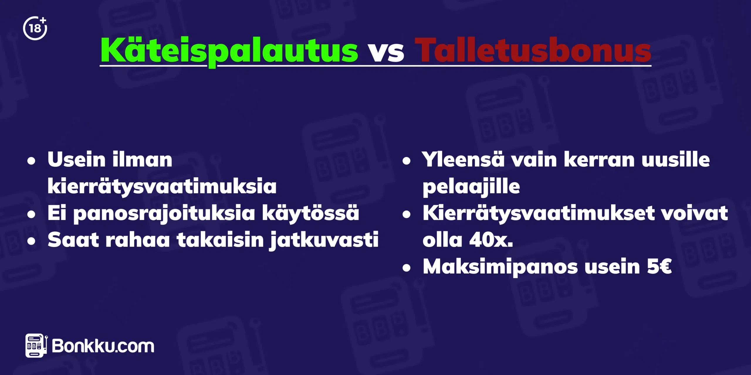 käteispalautus vs talletusbonus