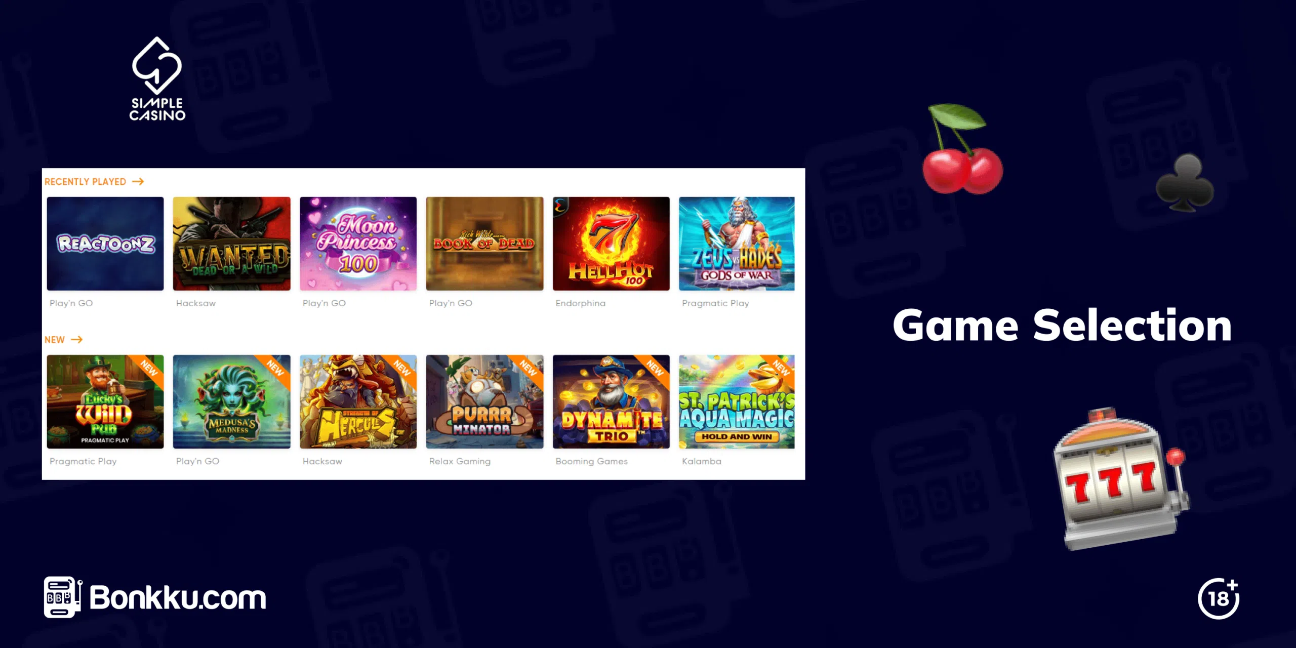 game selection at simple casino