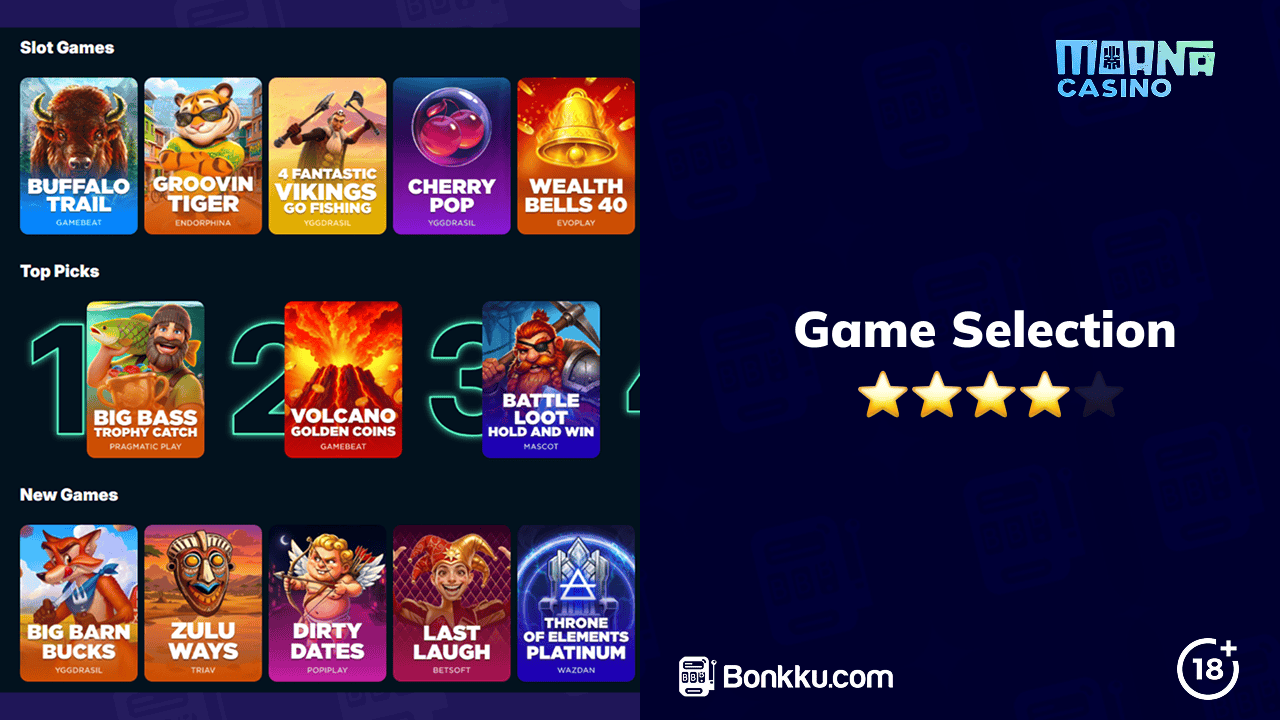 game selection at moana casino