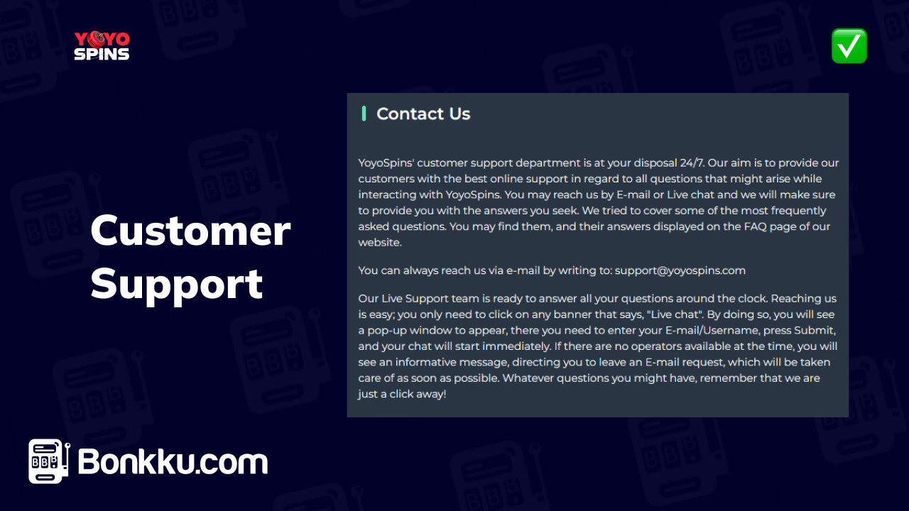 customer support at yoyo spins casino