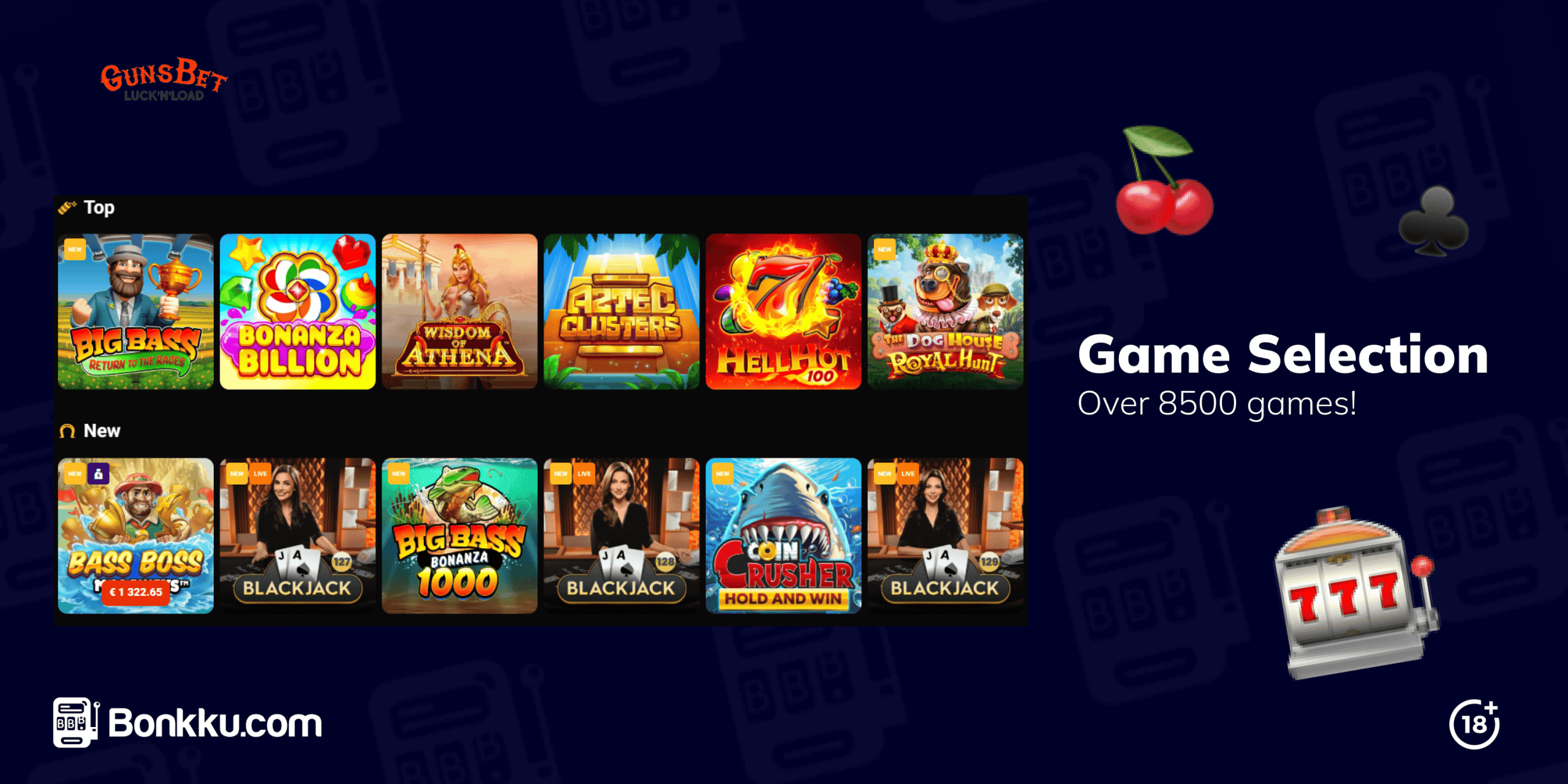 game selection at gunsbet casino