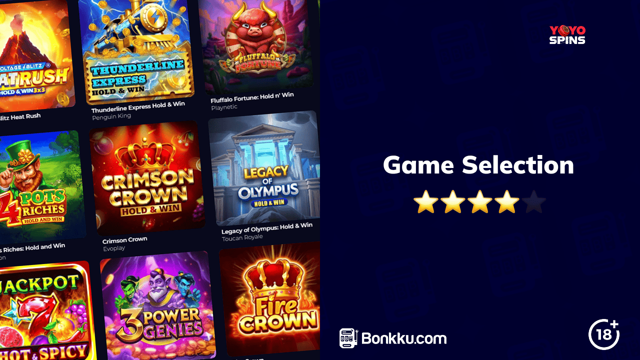 game selection at yoyo casino