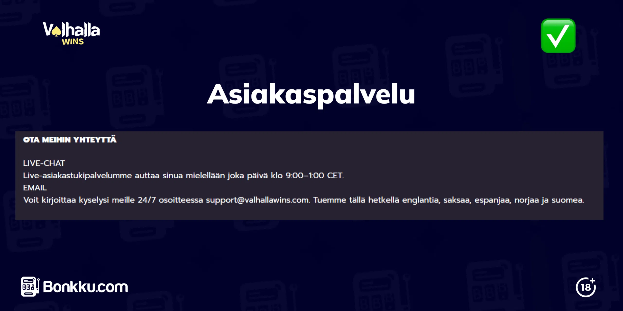 valhalla wins casino asiakaspalvelu