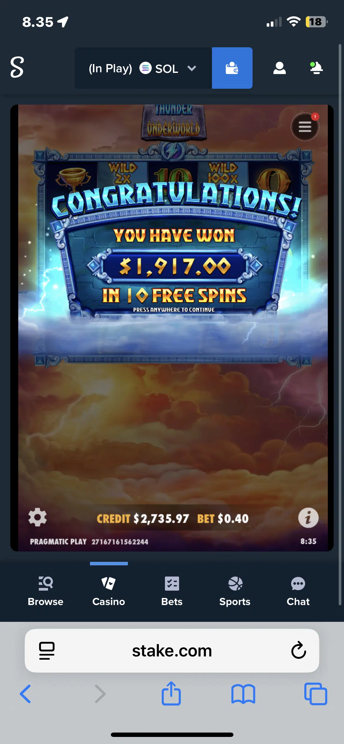 Big wins screenshot
