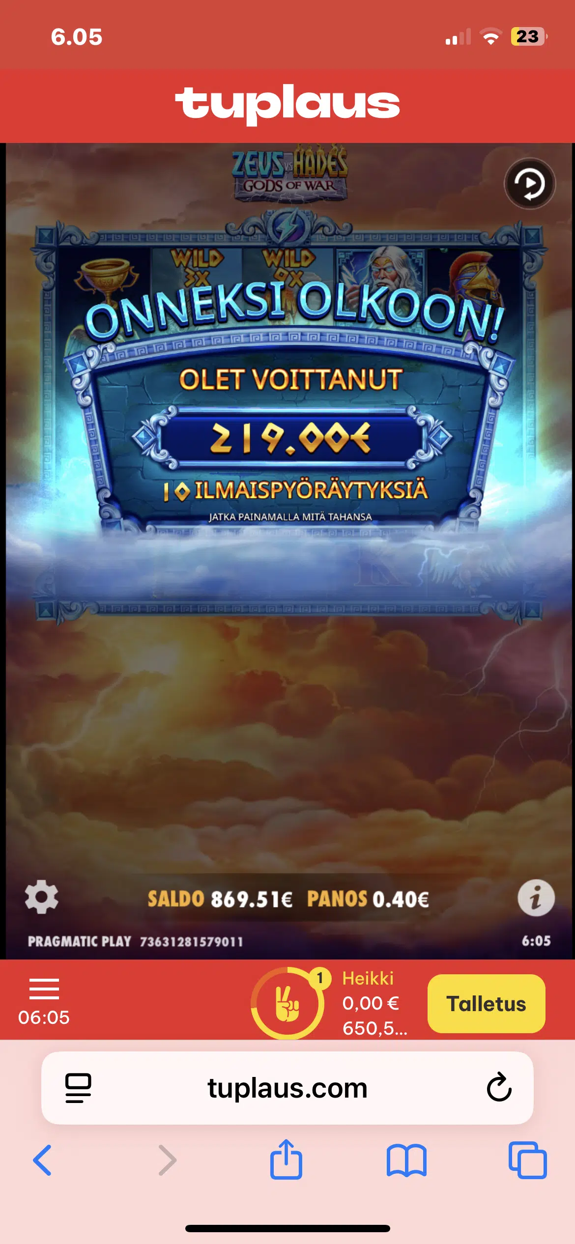 Big wins screenshot