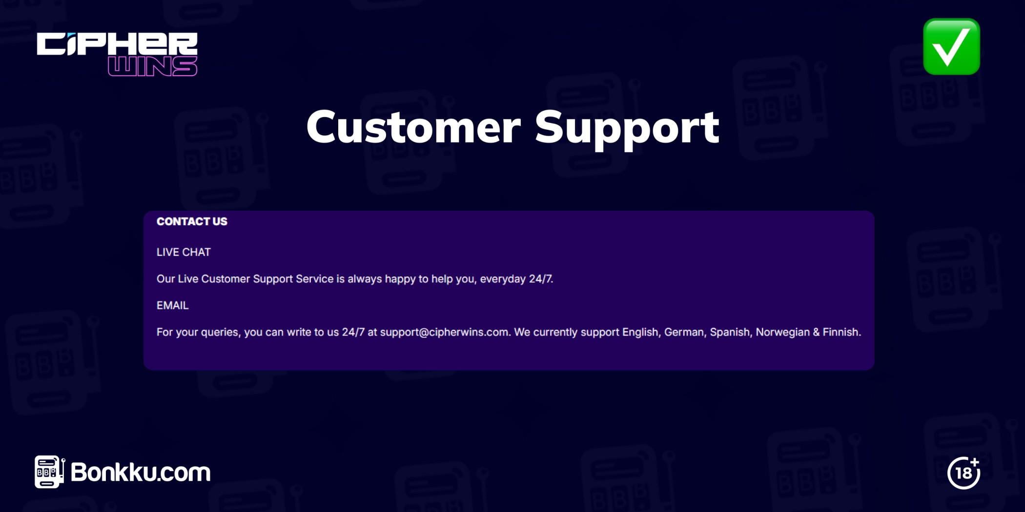 cipherwins casino customer support