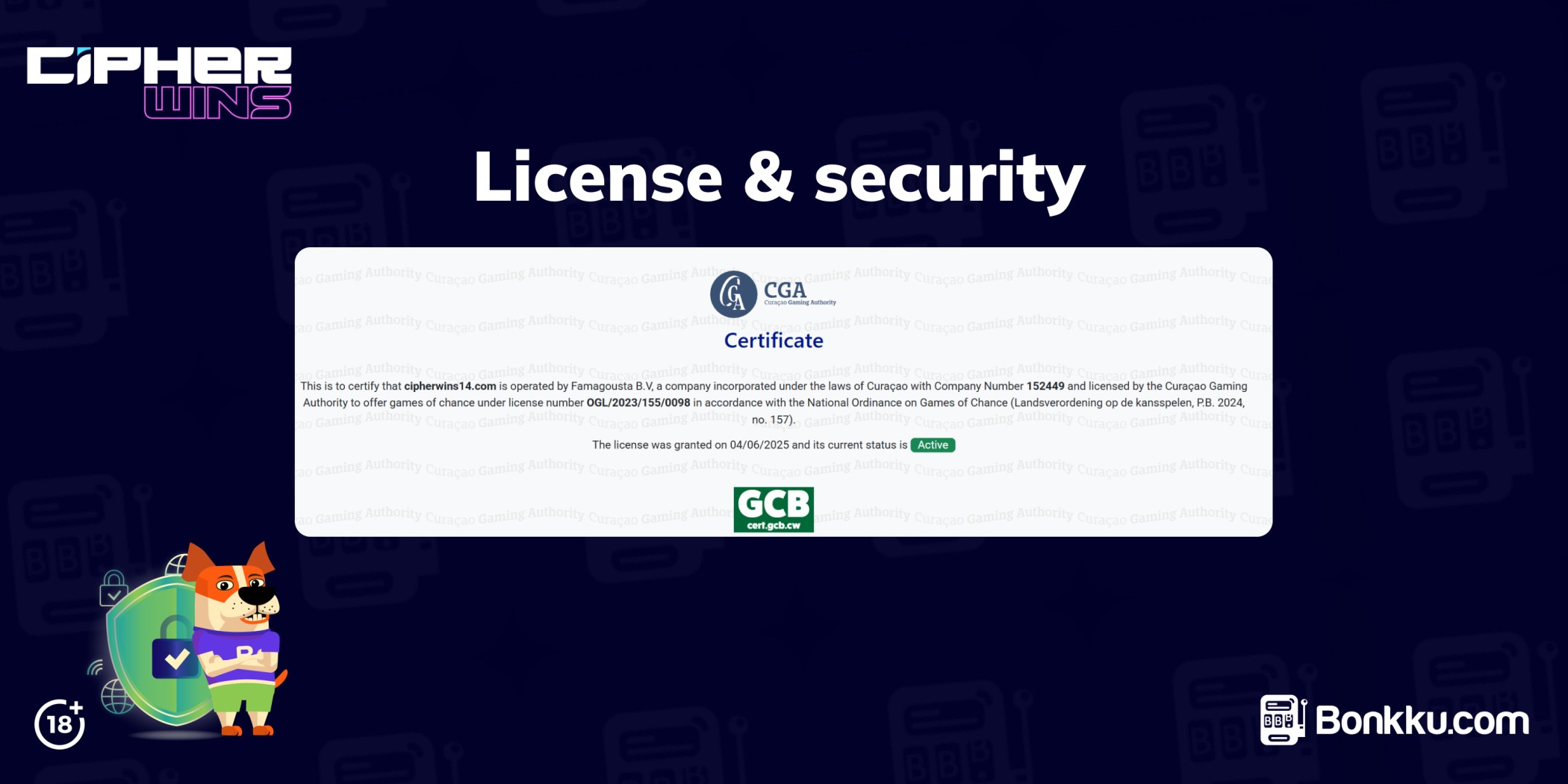 cipherwins casino license & security