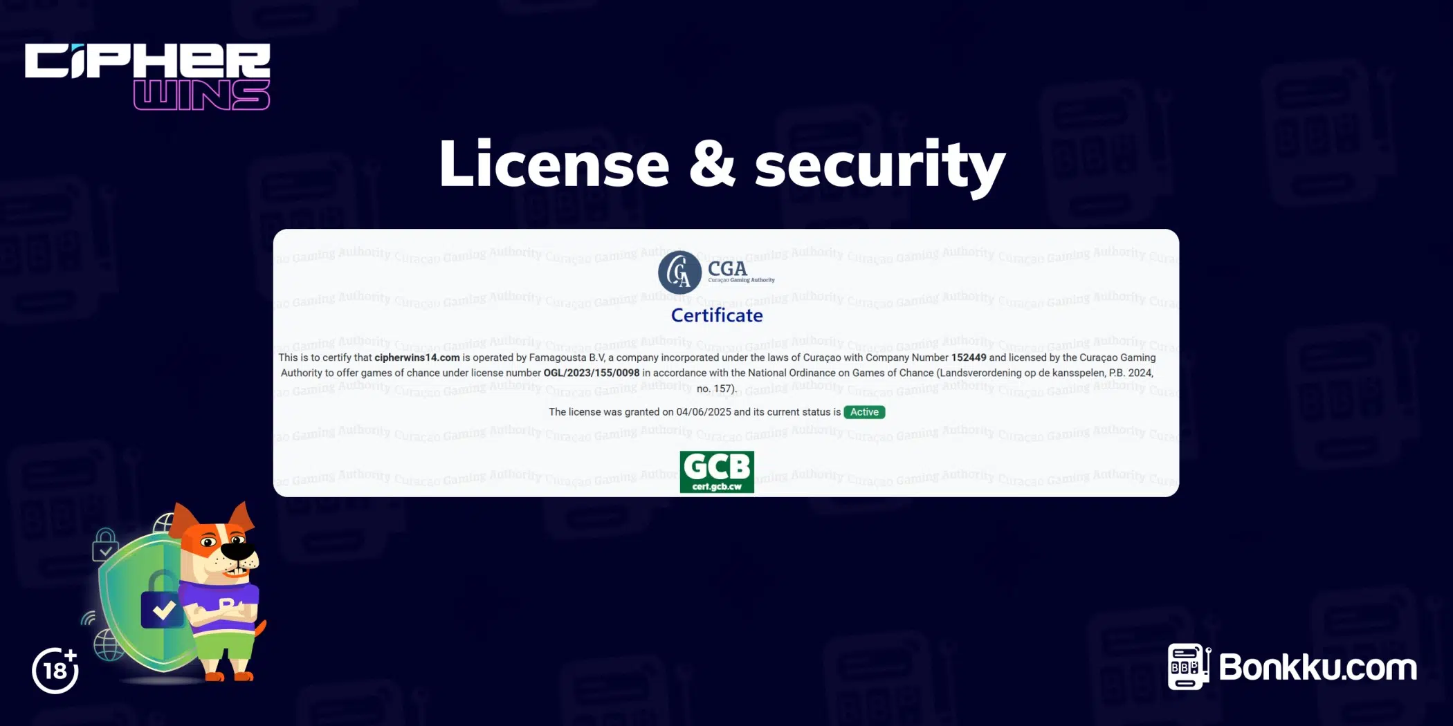 cipherwins casino license & security