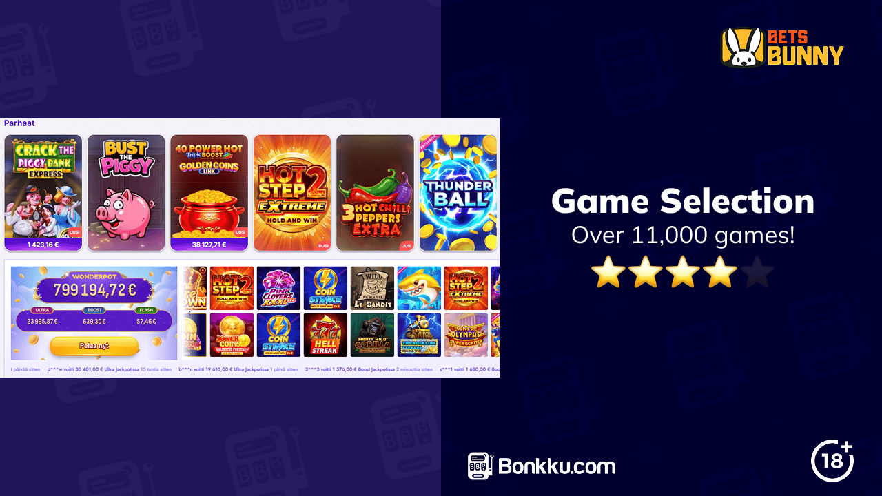 game selection at bets bunny casino