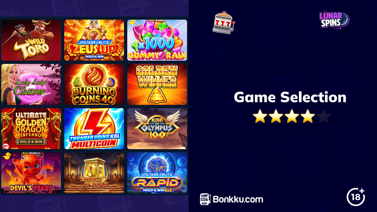 game selection at lunarspins