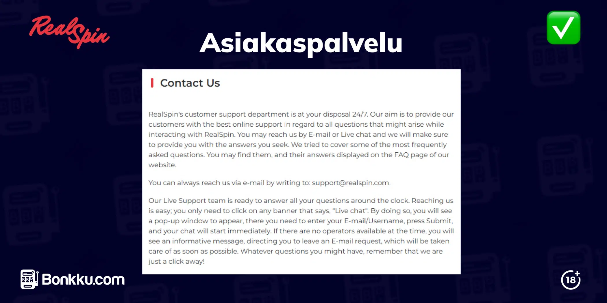 realspin casino asiakaspalvelu