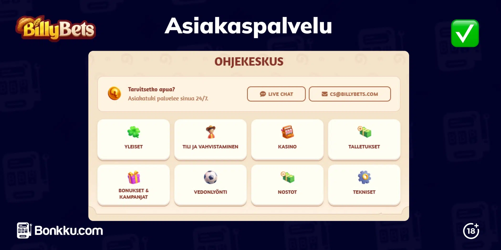 billy bets asiakaspalvelu