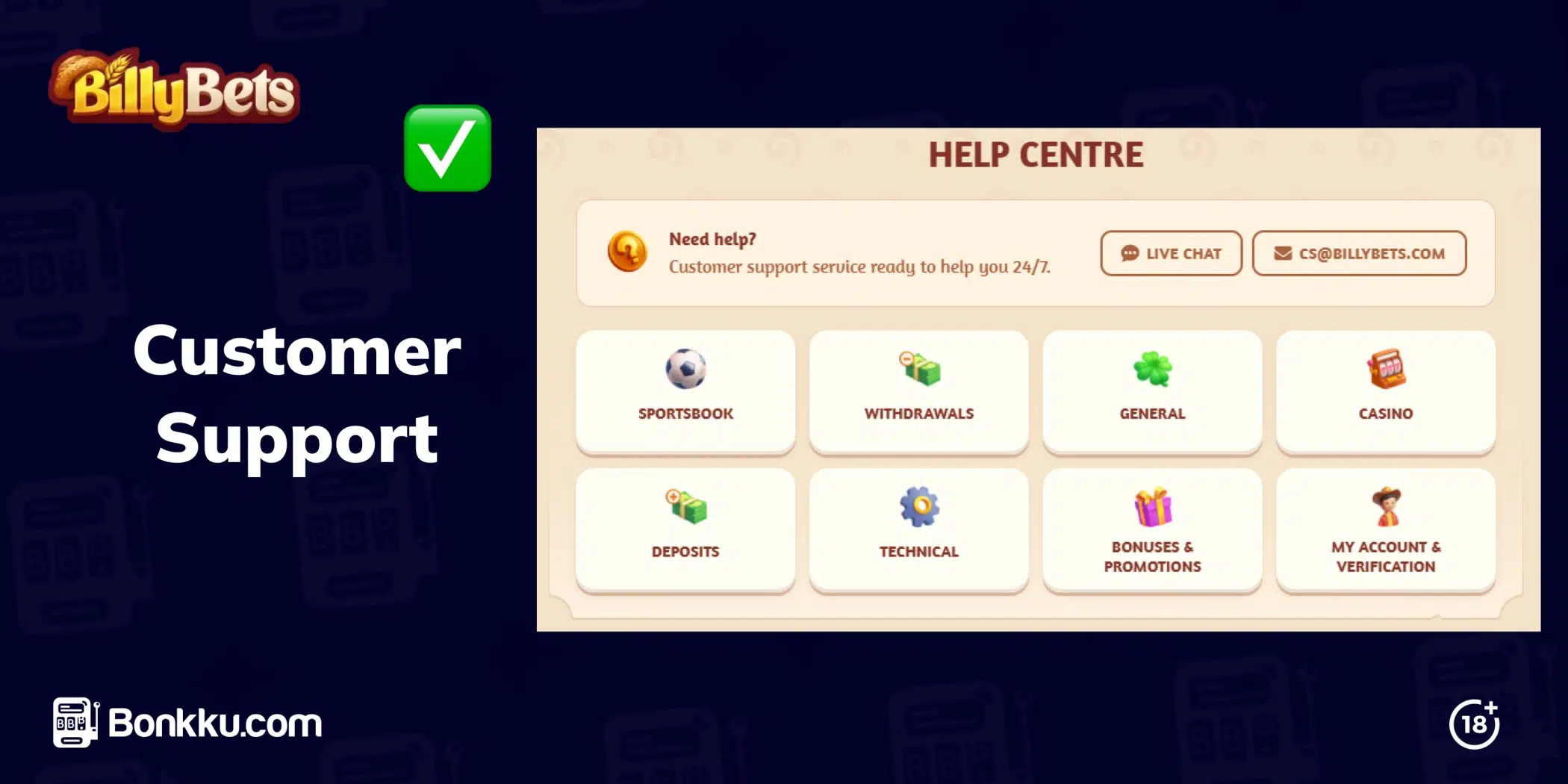 billy bets customer support