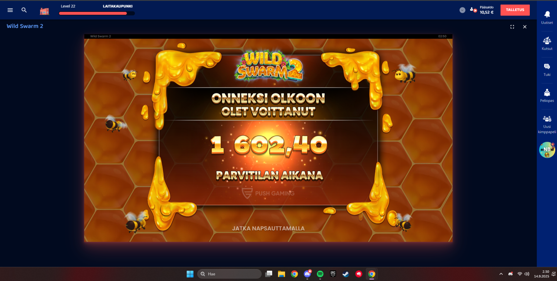 Big wins screenshot