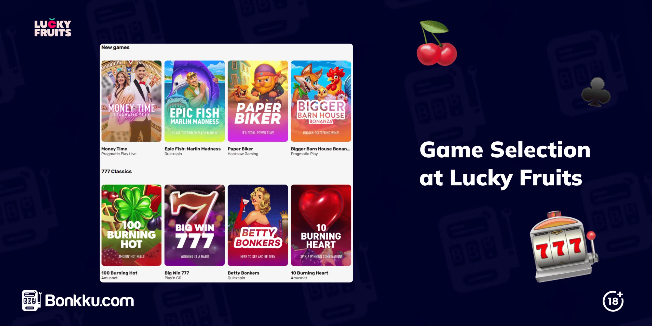 game selection at lucky fruits