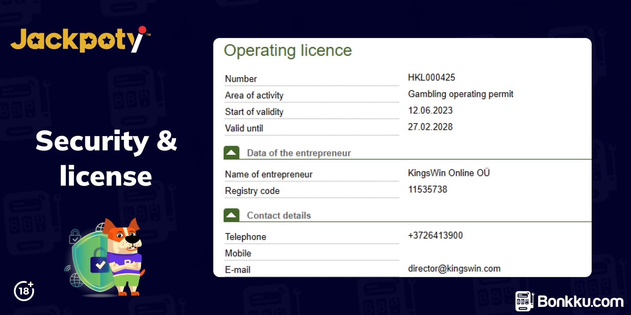 jackpoty security and license