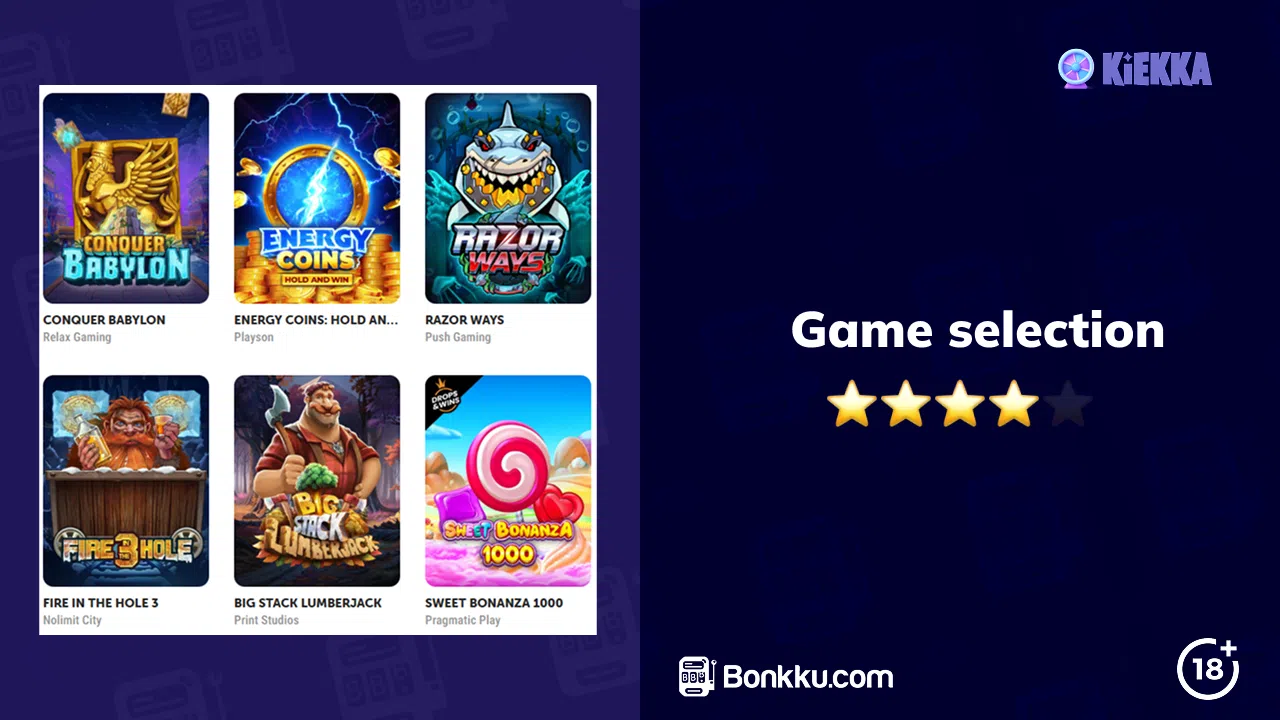 kiekka casino game selection