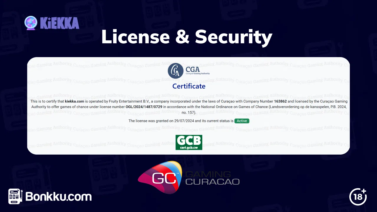 kiekka casino license and security