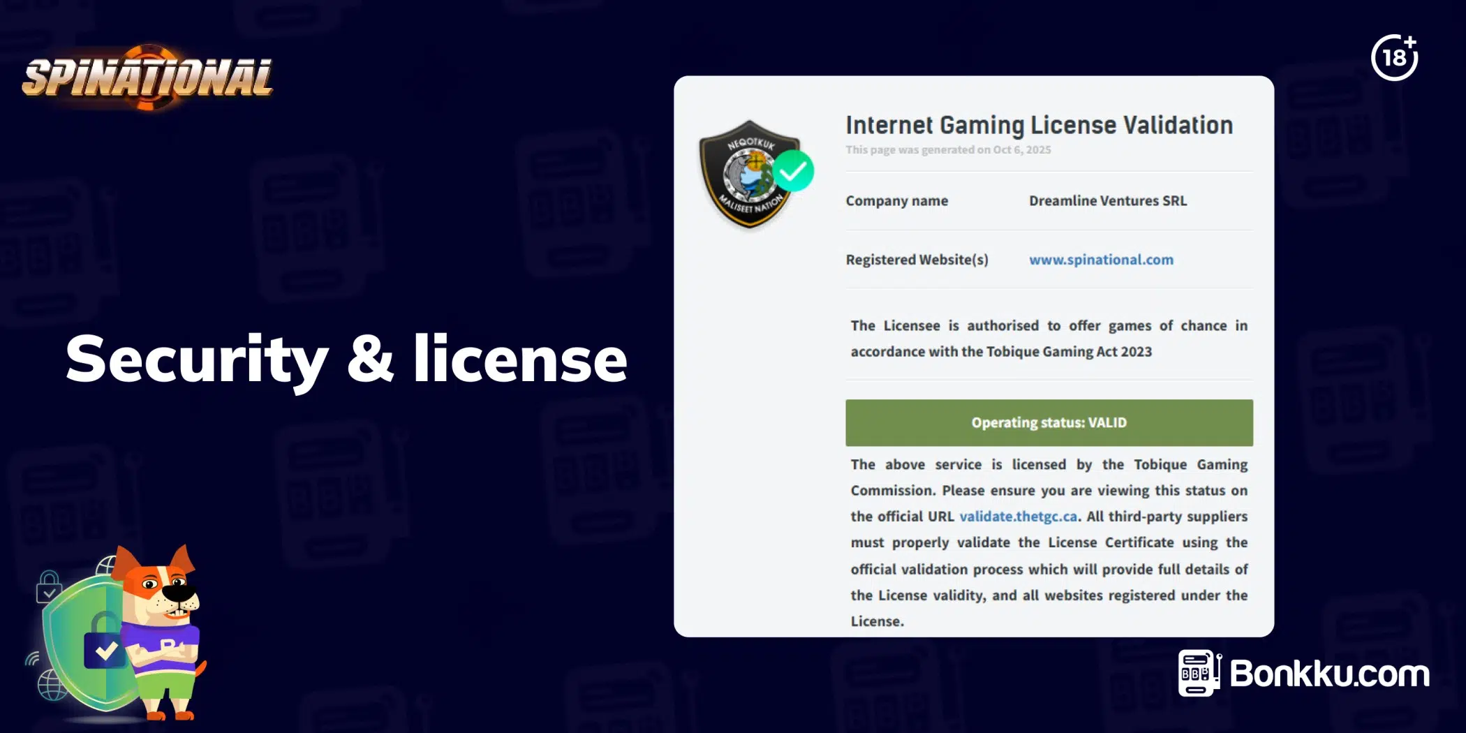 spinational casino license and security