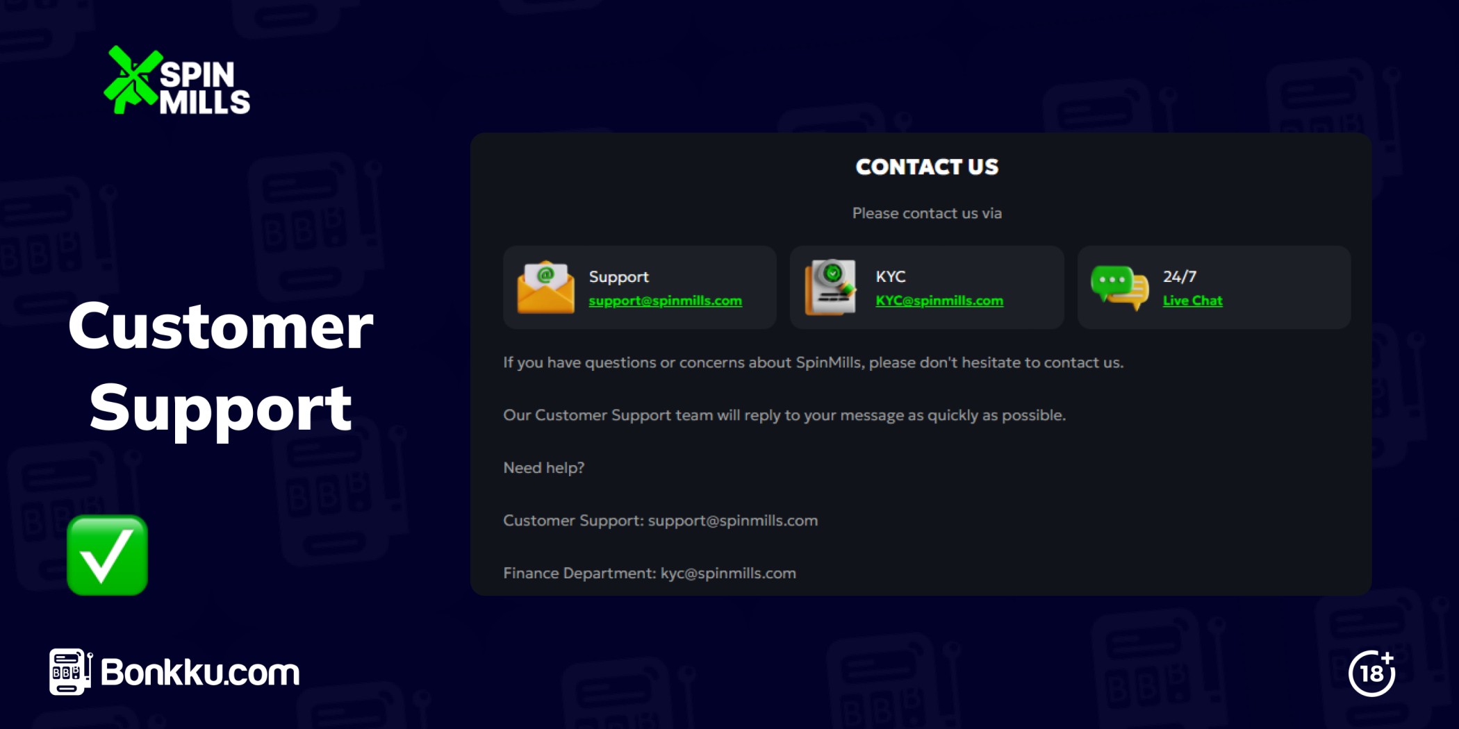 spinmills casino customer support