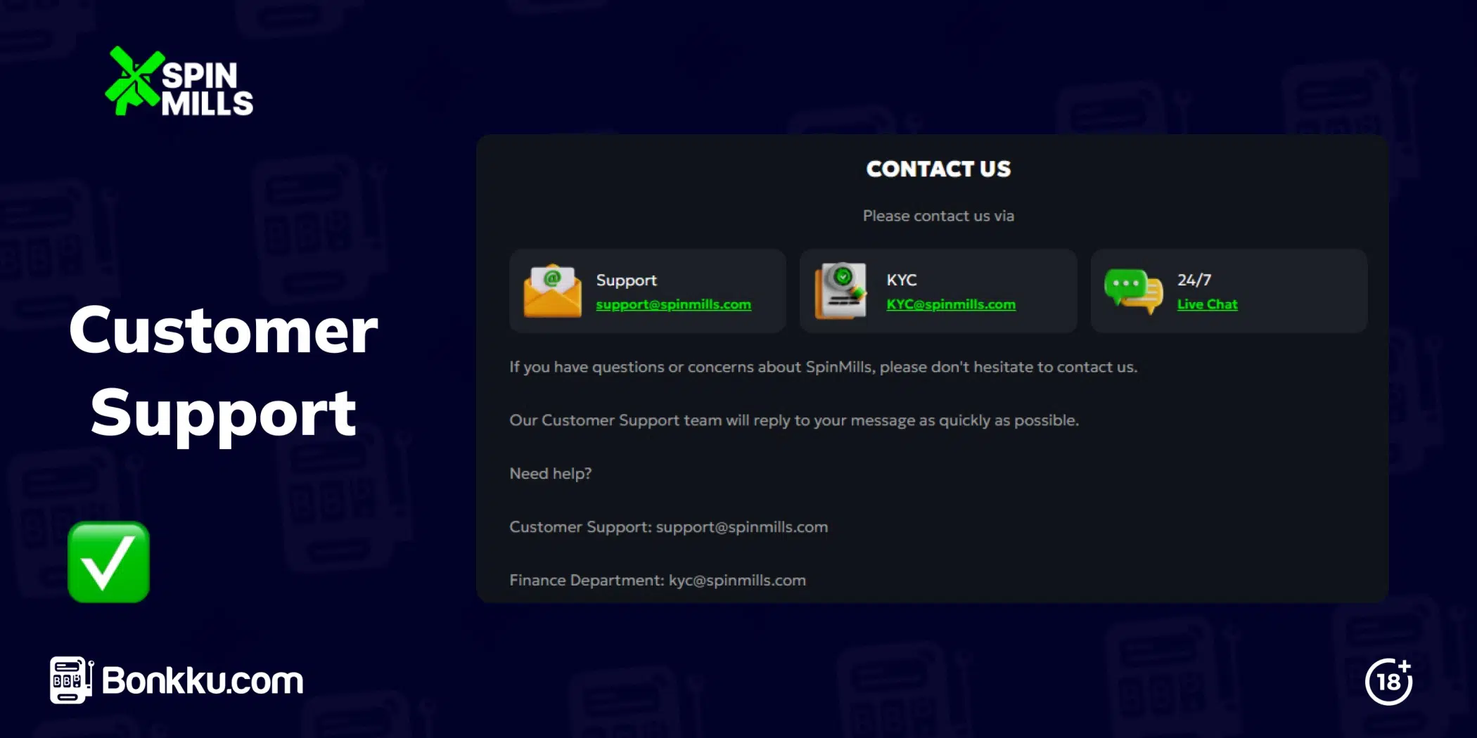 spinmills casino customer support