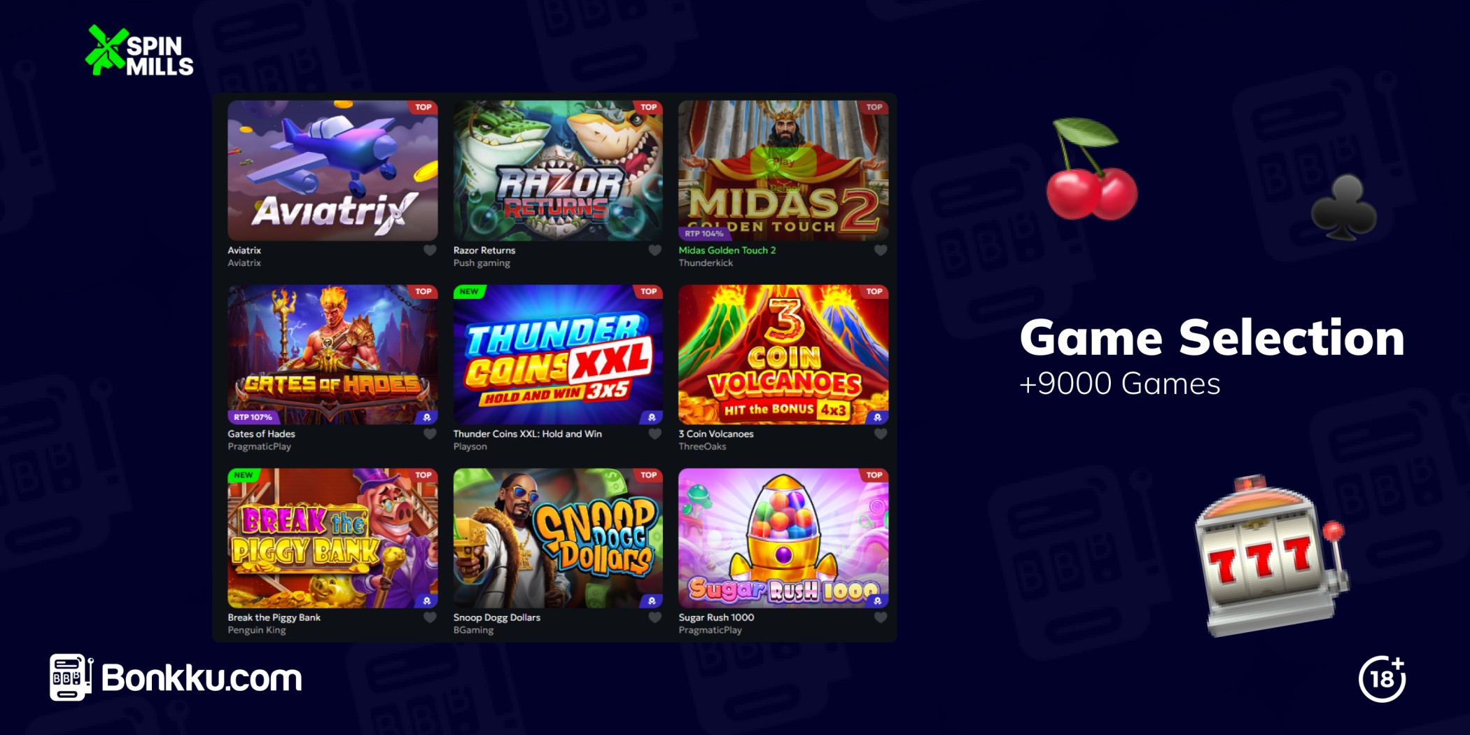 spinmills casino game selection