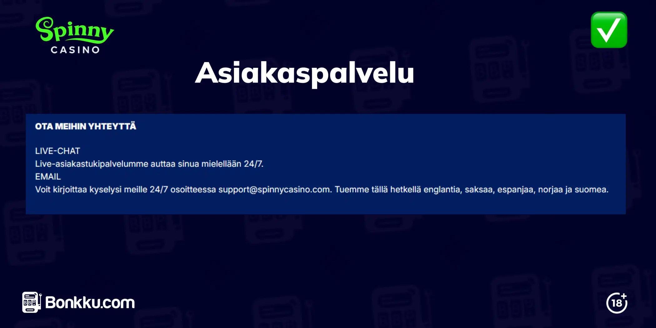 spinny casino asiakaspalvelu