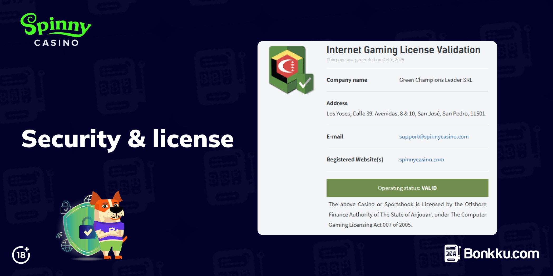 spinny casino security and license