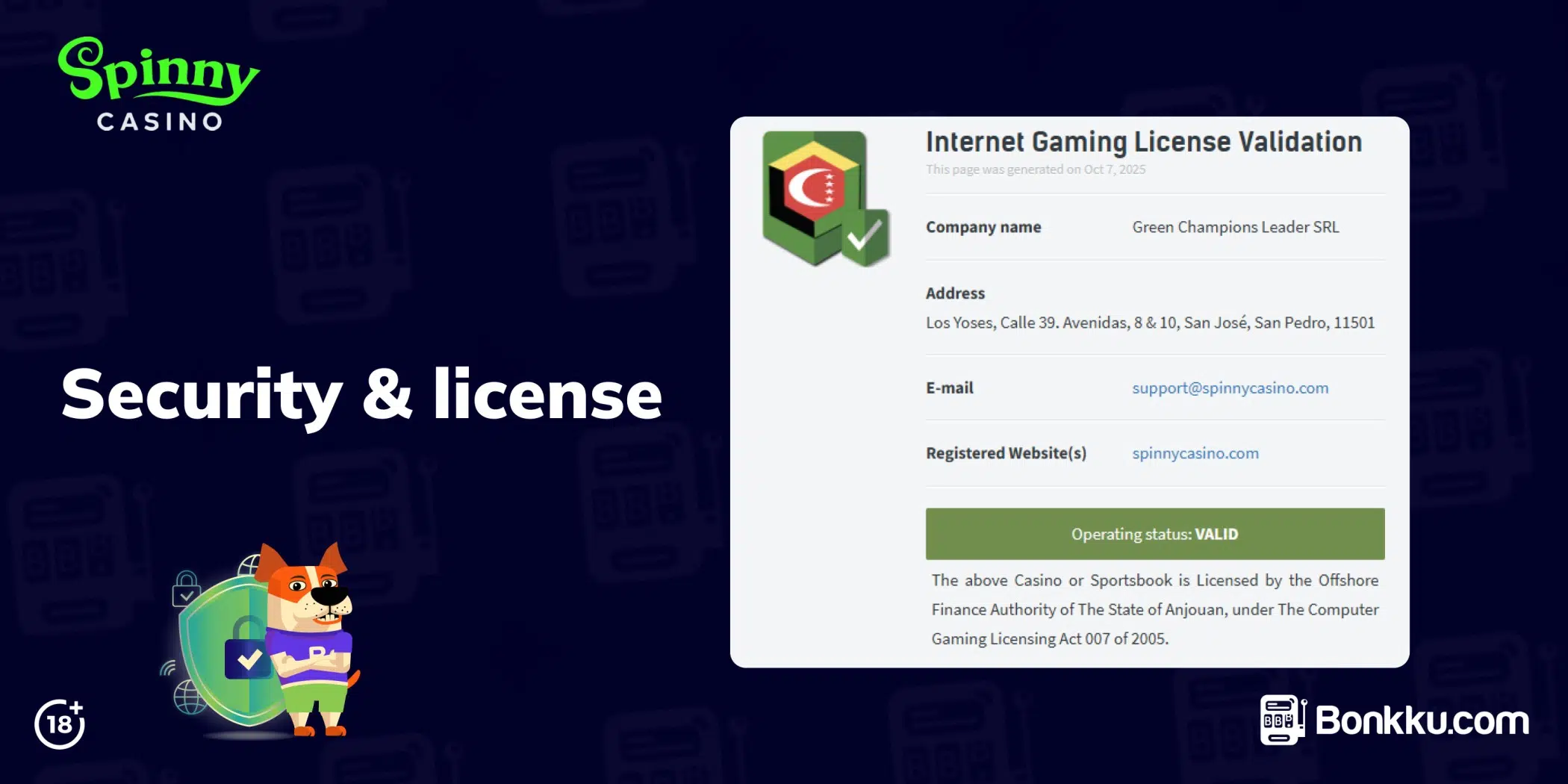 spinny casino security and license