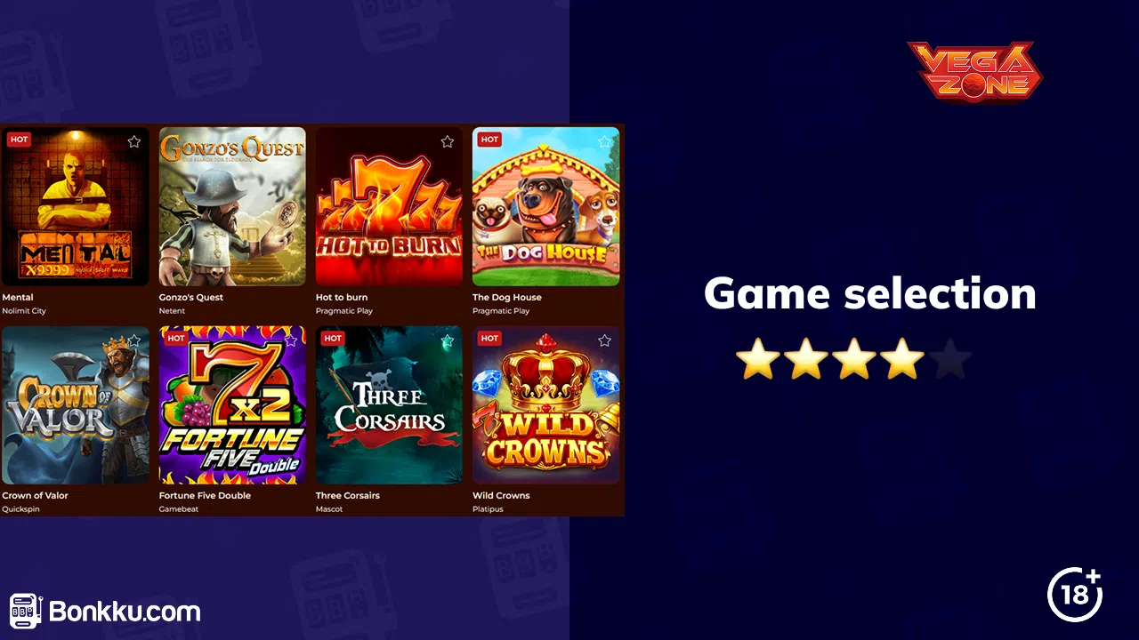 vegazone casino game selection