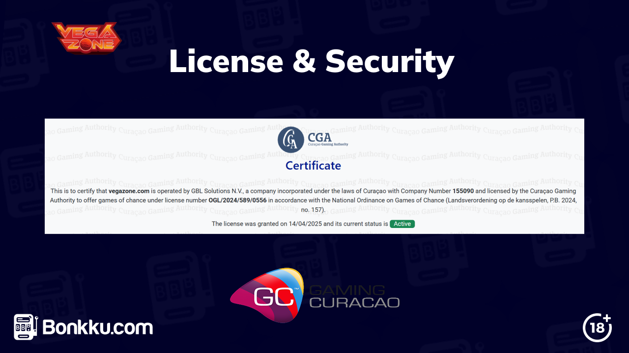 vegazone casino license and security