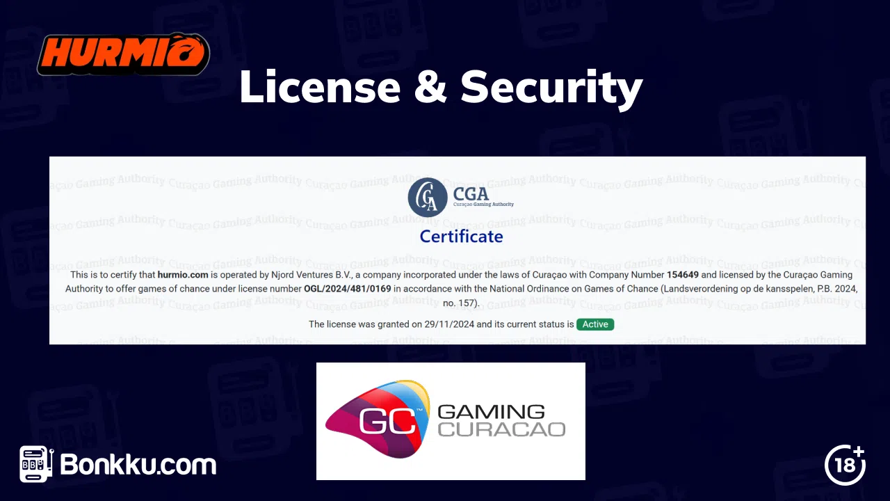 hurmio casino license and security