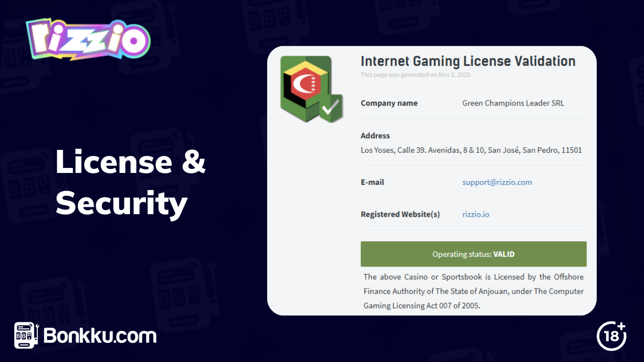 rizzio casino license and security
