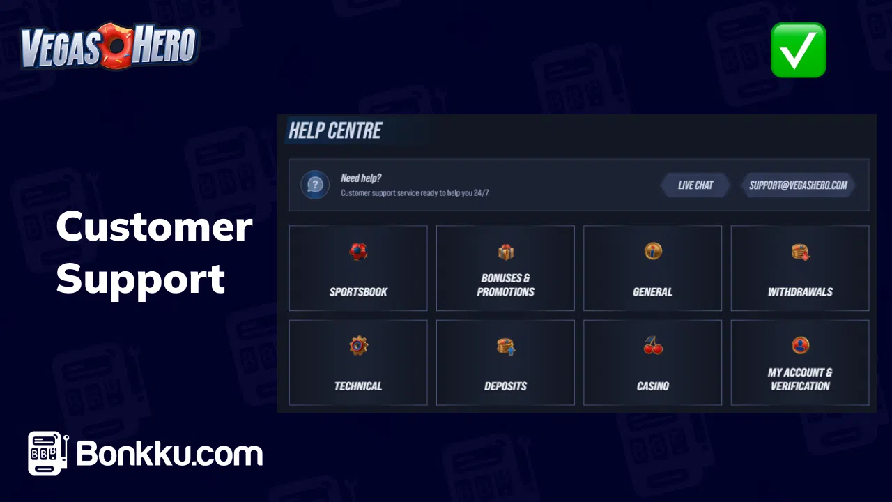 vegashero casino customer support