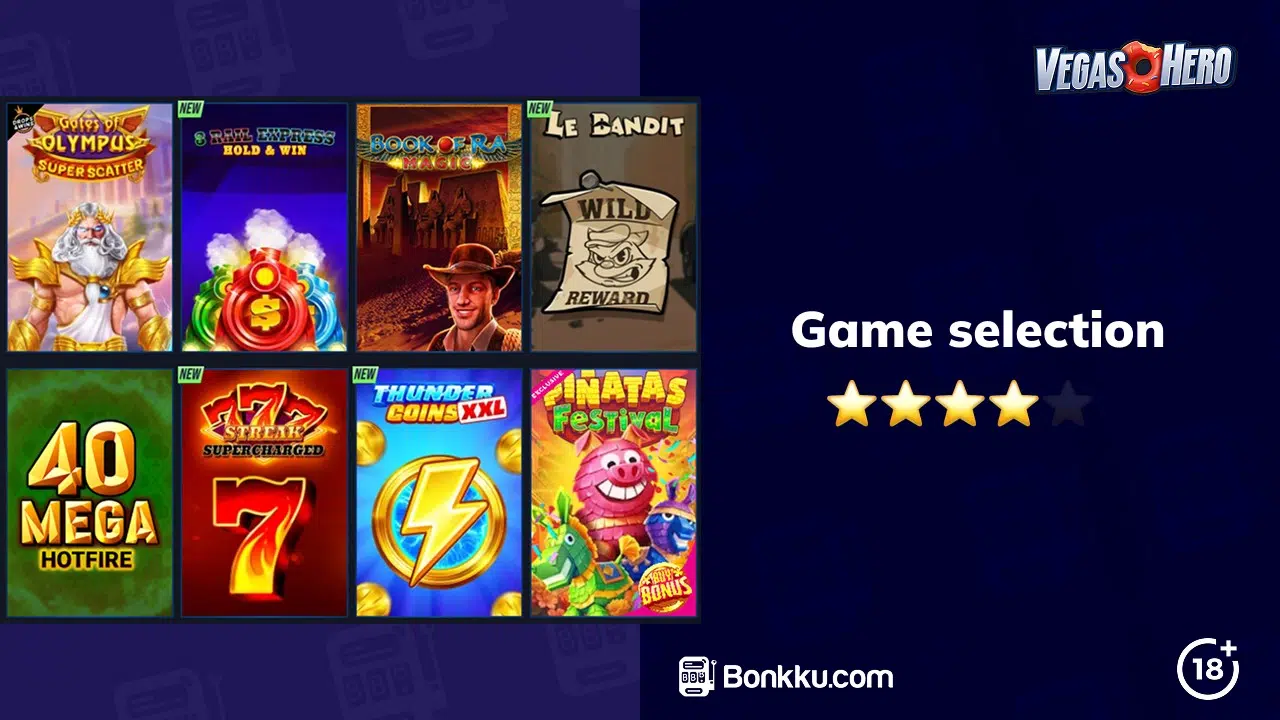 vegashero casino game selection