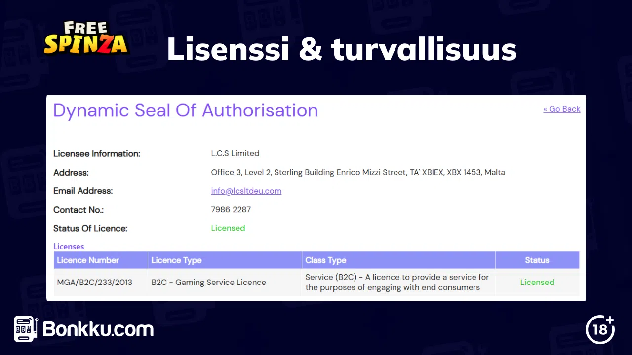 freespinza turvallisuus ja lisenssi
